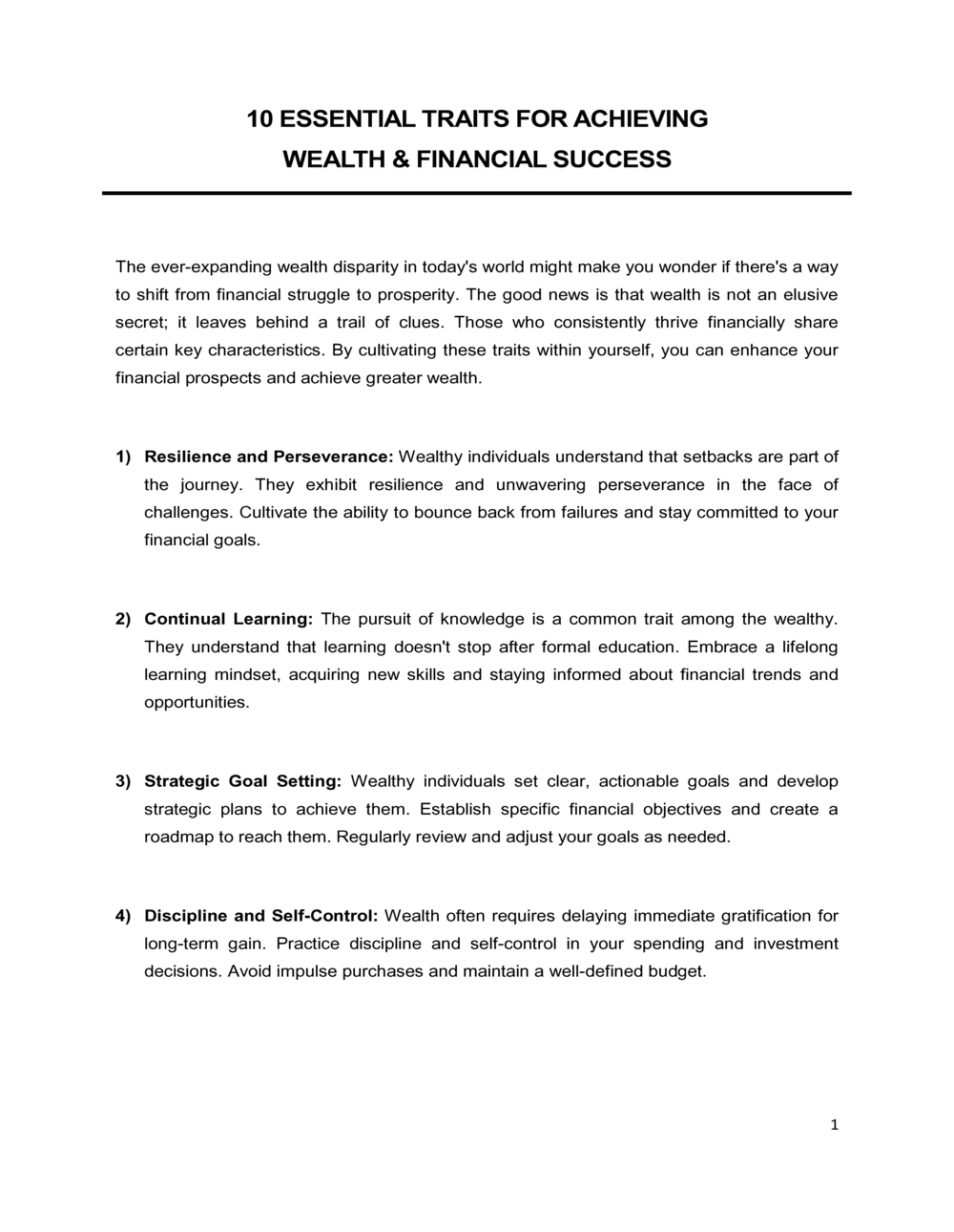 Business-in-a-Box's 10 Essential Traits For Achieving Wealth and Financial Success Template