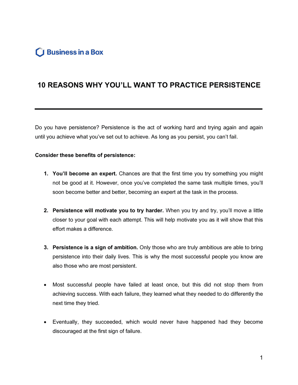 Business-in-a-Box's 10 Reasons Why Youll Want To Practice Persistence Template