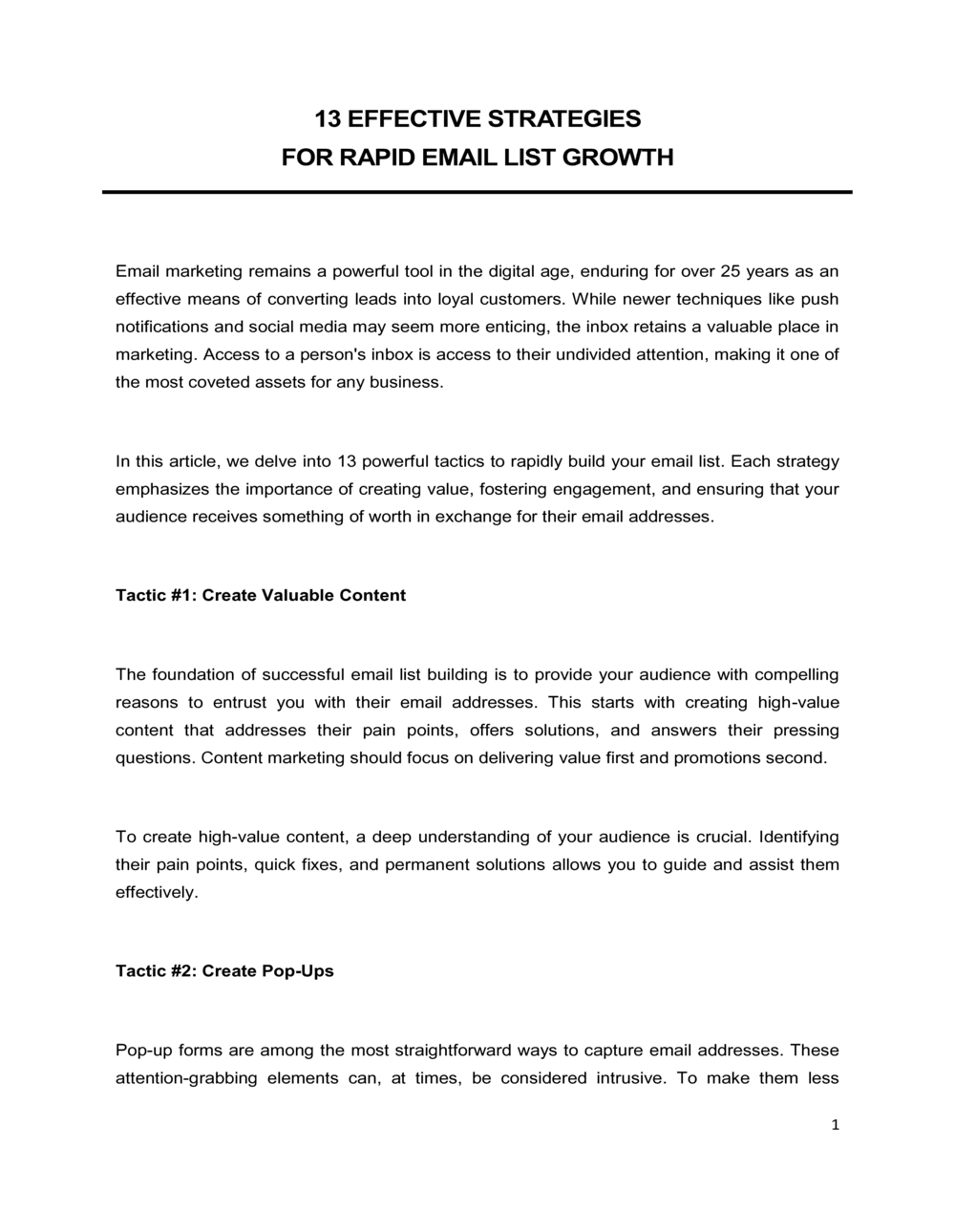 Business-in-a-Box's 13 Effective Strategies For Rapid Email List Growth Template