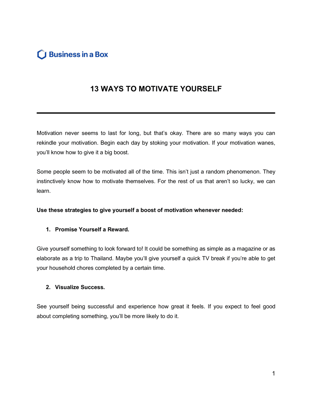 Business-in-a-Box's 13 Ways To Motivate Yourself Template