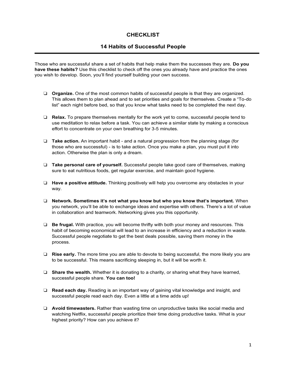 Business-in-a-Box's 14 Habits Of Successful People Template