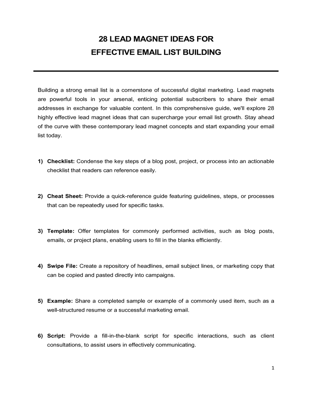 Business-in-a-Box's 28 Exceptional Lead Magnet Ideas For Effective Email List Building Template