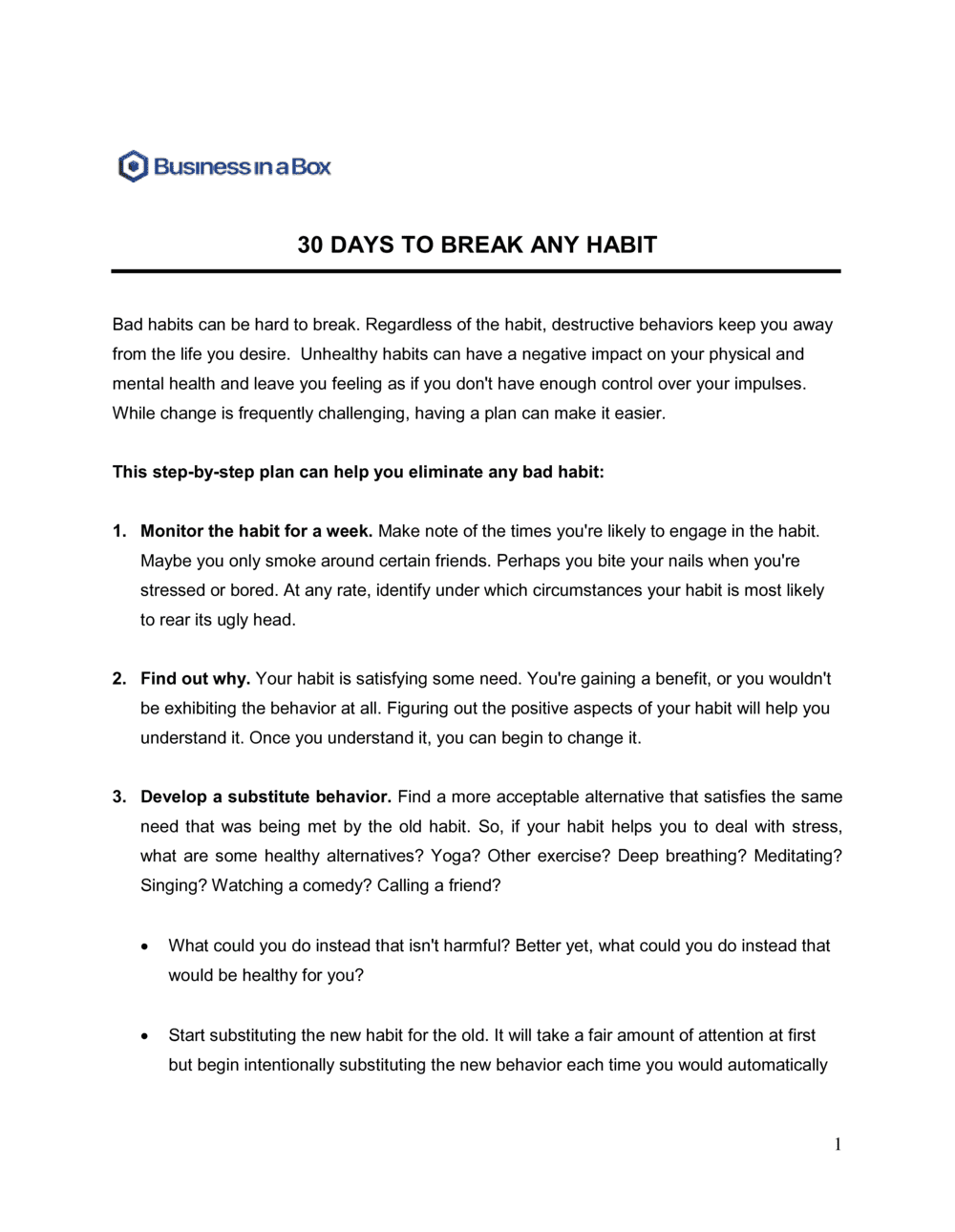 Business-in-a-Box's 30 Days To Break Any Habit Template