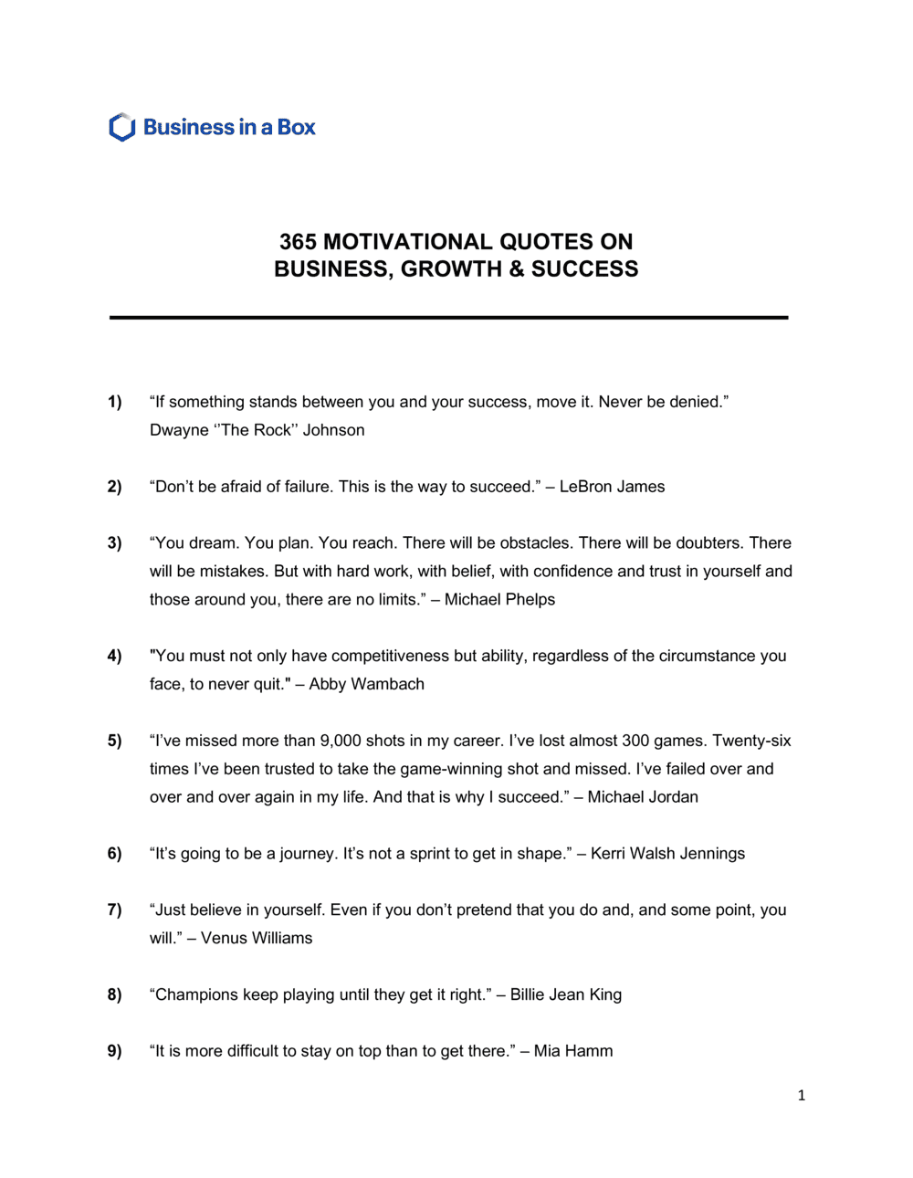 Business-in-a-Box's 365 Quotes On Growth and Success Template