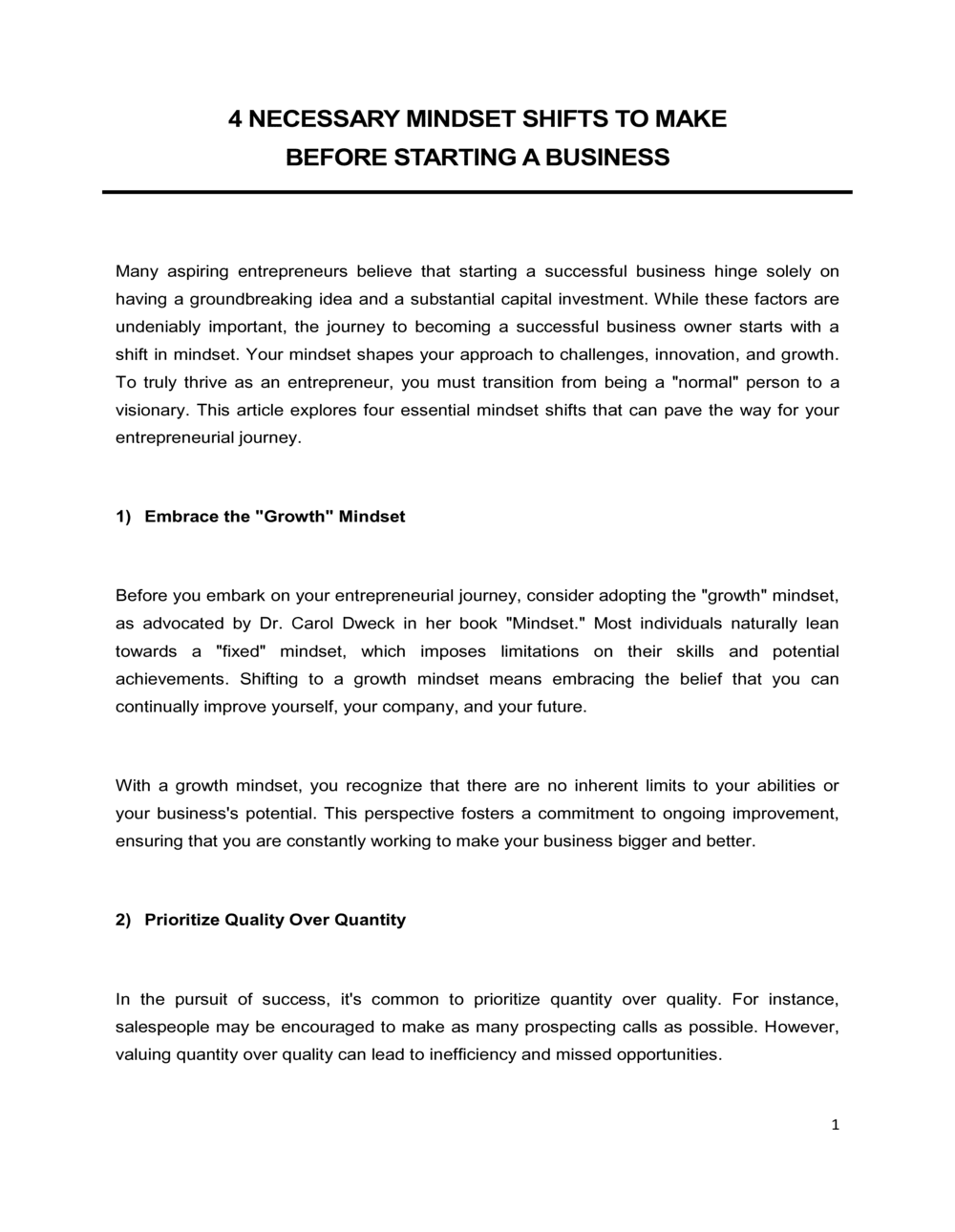 Business-in-a-Box's 4 Necessary Mindset Shifts To Make Before Starting A Business Template