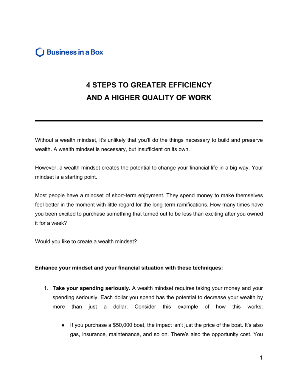 Business-in-a-Box's 4 Steps To Greater Efficiency and A Higher Quality Of Work Template