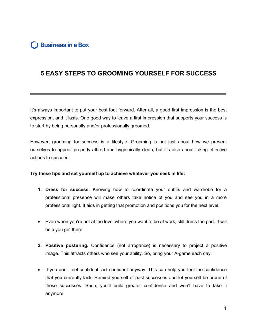 Business-in-a-Box's 5 Easy Steps To Grooming Yourself For Success Template