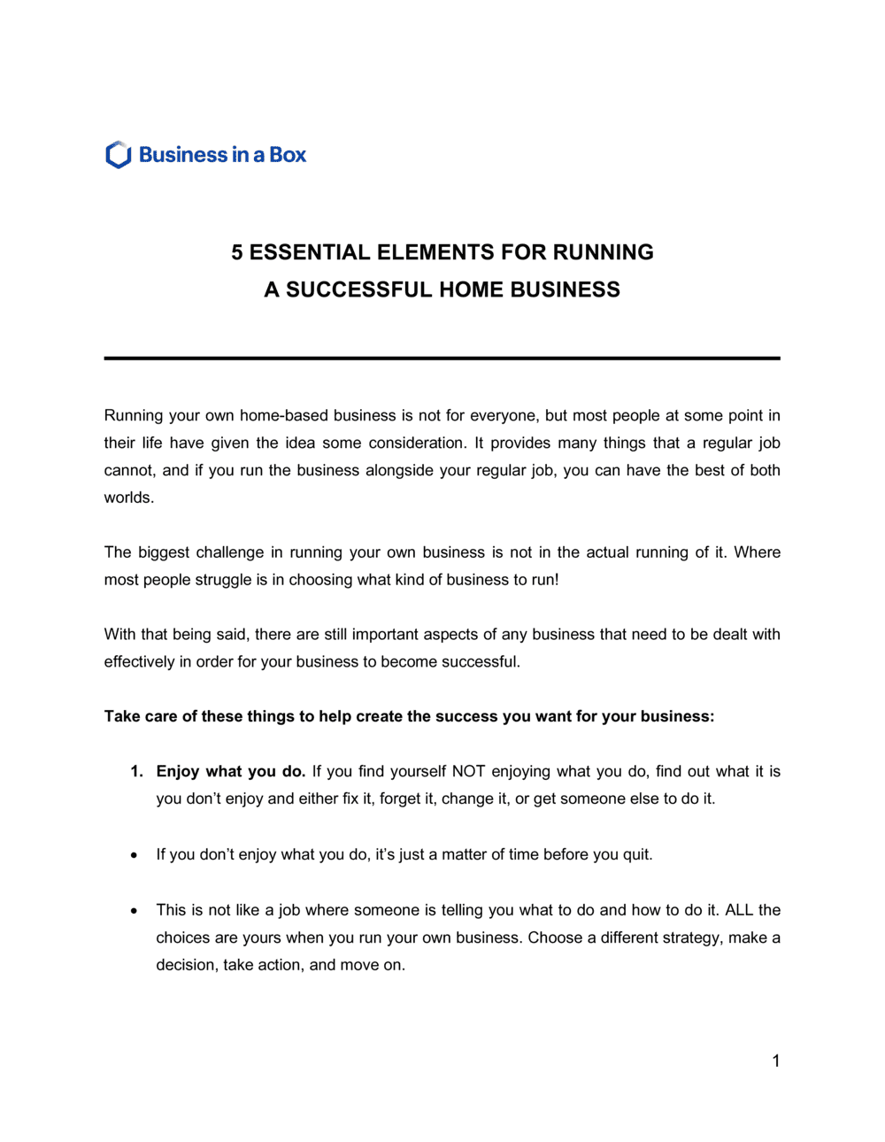 Business-in-a-Box's 5 Essential Elements For Running A Successful Home Business Template