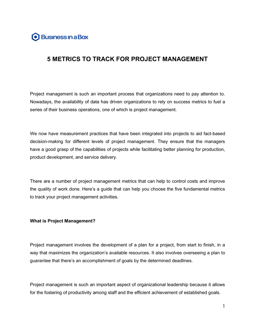 Business-in-a-Box's 5 Metrics To Track For Project Management Template