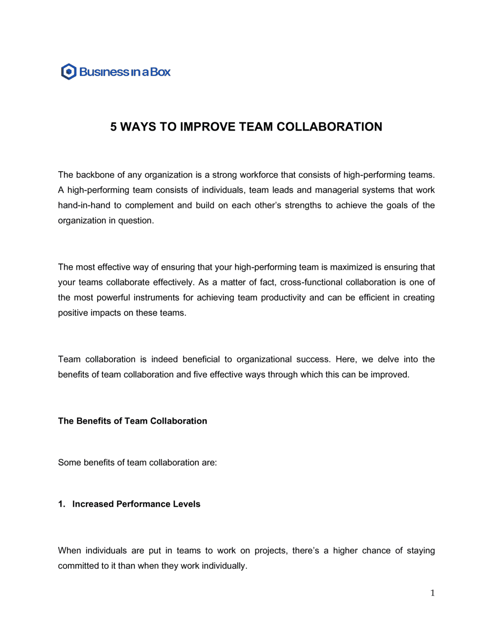 Business-in-a-Box's 5 Ways To Improve Team Collaboration Template