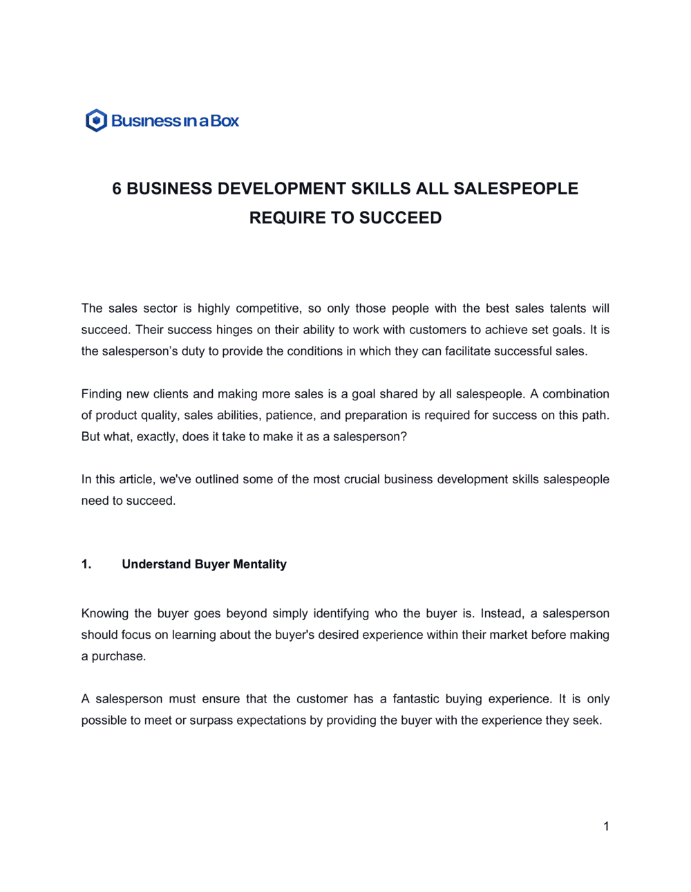 Business-in-a-Box's 6 Business Development Skills All Salespeople Require To Succeed Template