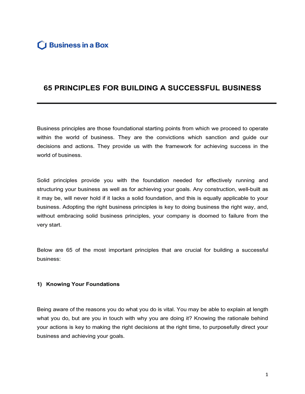 Business-in-a-Box's 65 Principles For Building A Successful Business Template