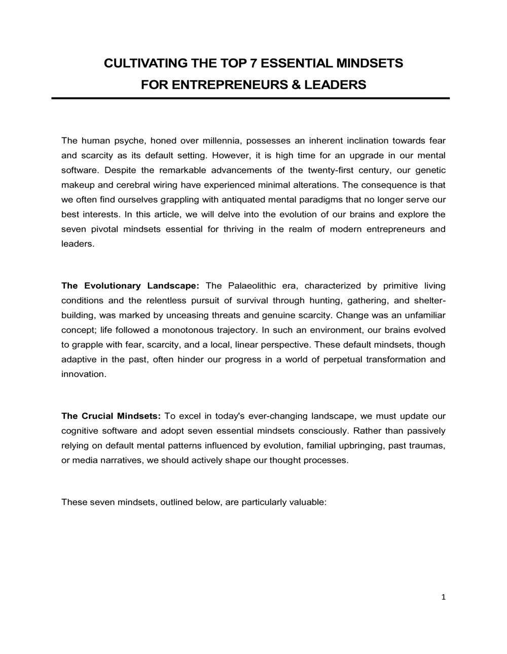 Business-in-a-Box's 7 Mindsets For Entrepreneurs and Leaders Template