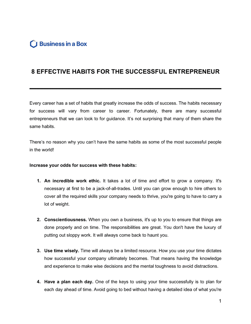 Business-in-a-Box's 8 Effective Habits For The Successful Entrepreneur Template