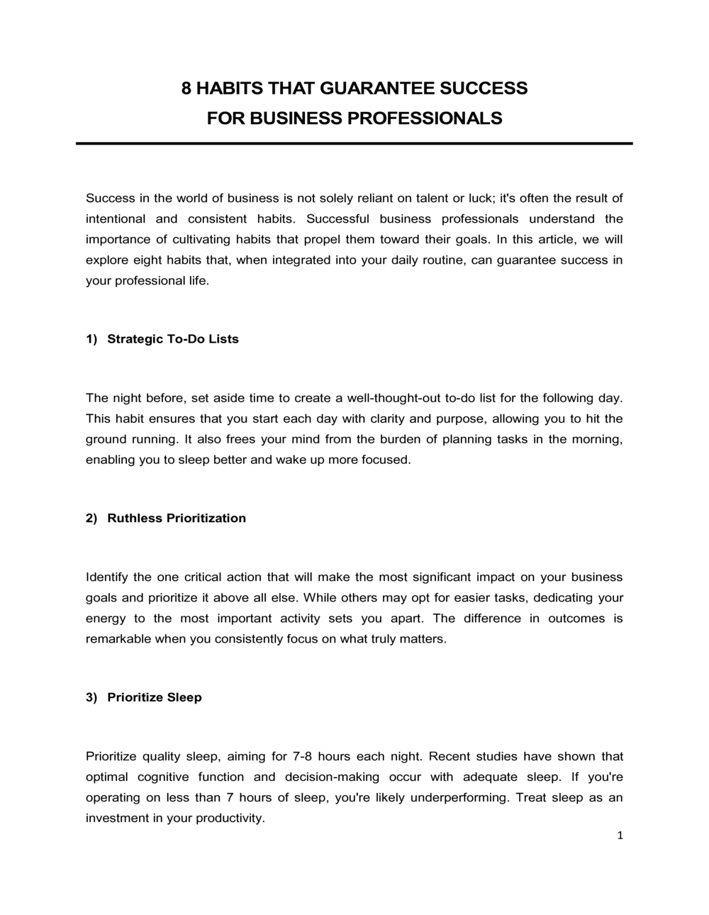 Business-in-a-Box's 8 Habits That Guarantee Success For Business Professionals Template