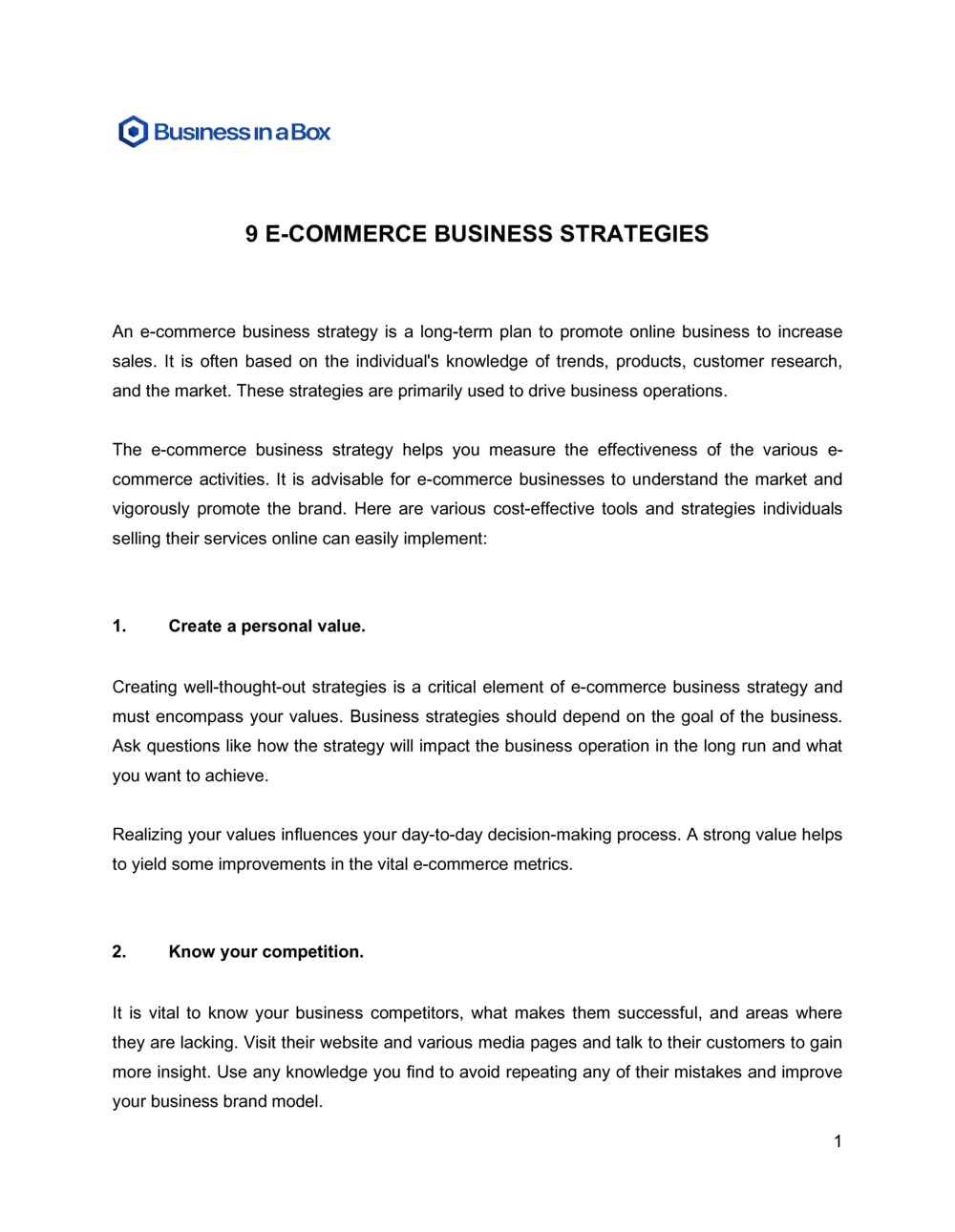 Business-in-a-Box's 9 Ecommerce Business Strategies Template