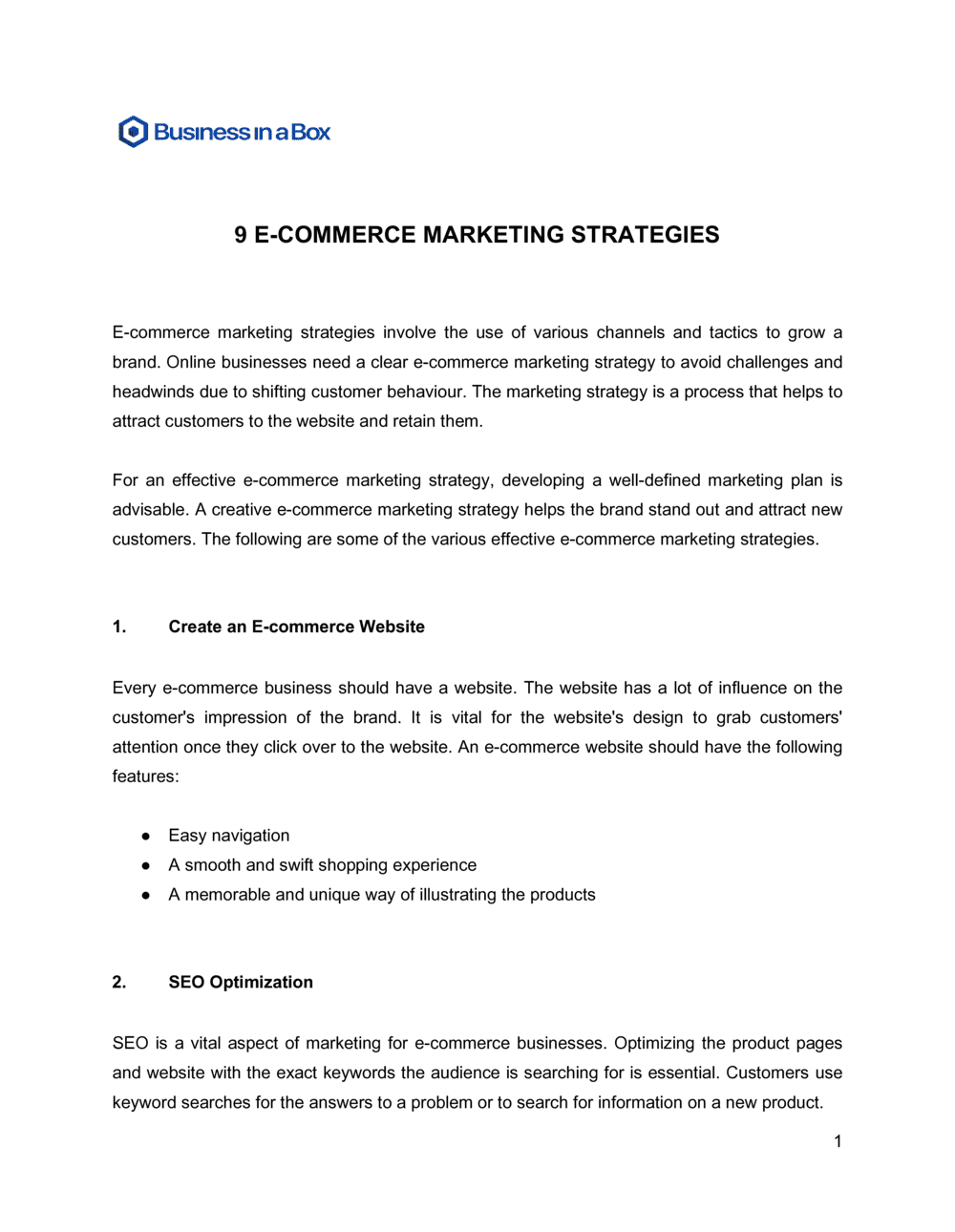 Business-in-a-Box's 9 Ecommerce Marketing Strategies Template
