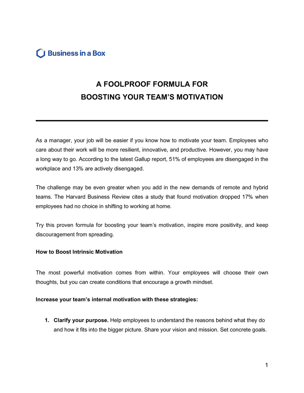 Business-in-a-Box's A Foolproof Formula For Boosting Your Teams Motivation Template