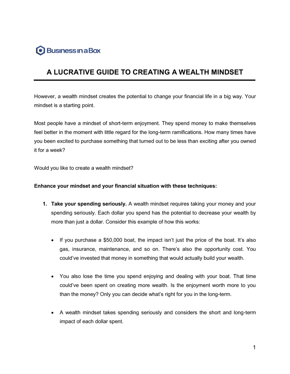 Business-in-a-Box's A Lucrative Guide To Creating A Wealth Mindset Template