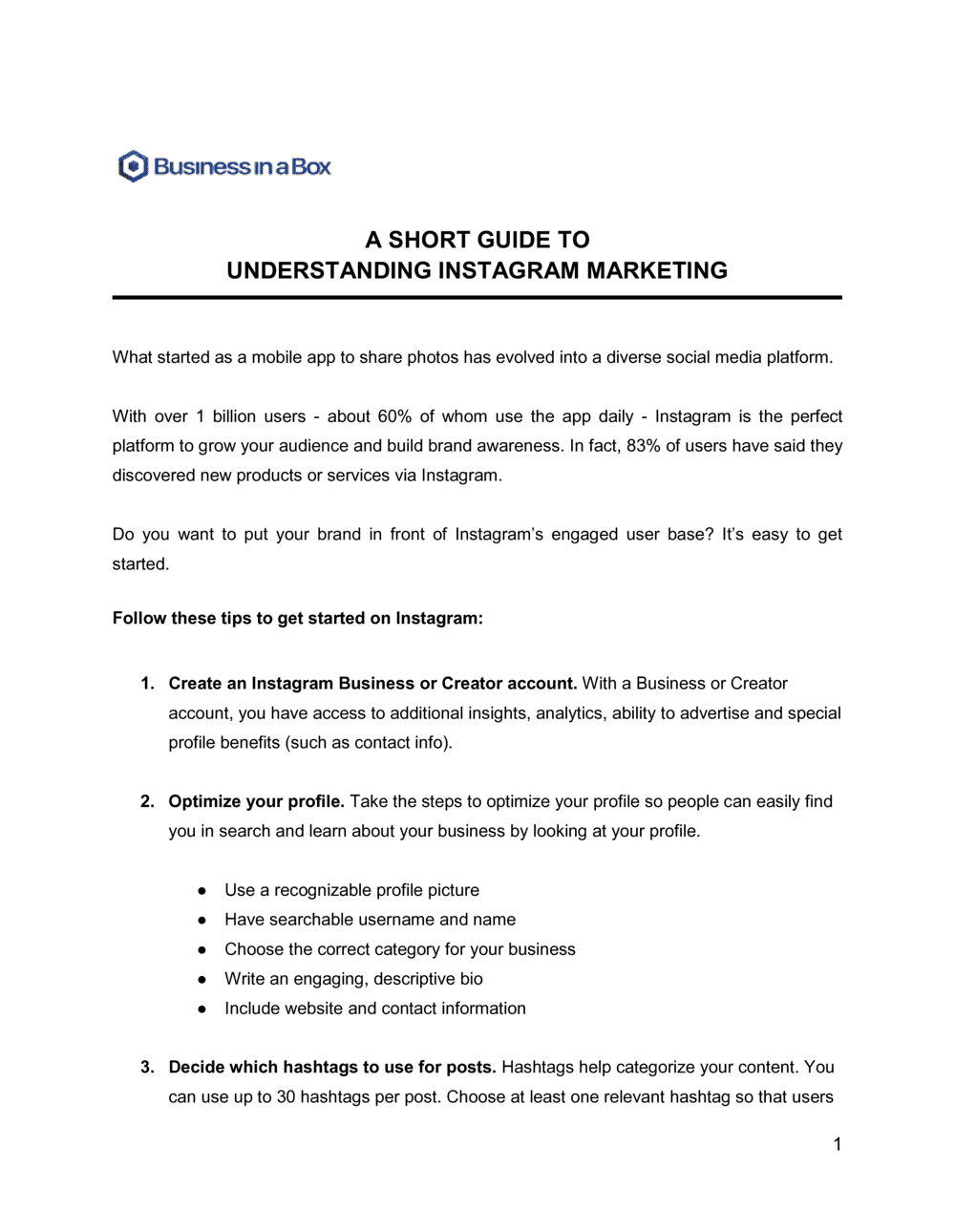 Business-in-a-Box's A Short Guide To Understanding Instagram Marketing Template