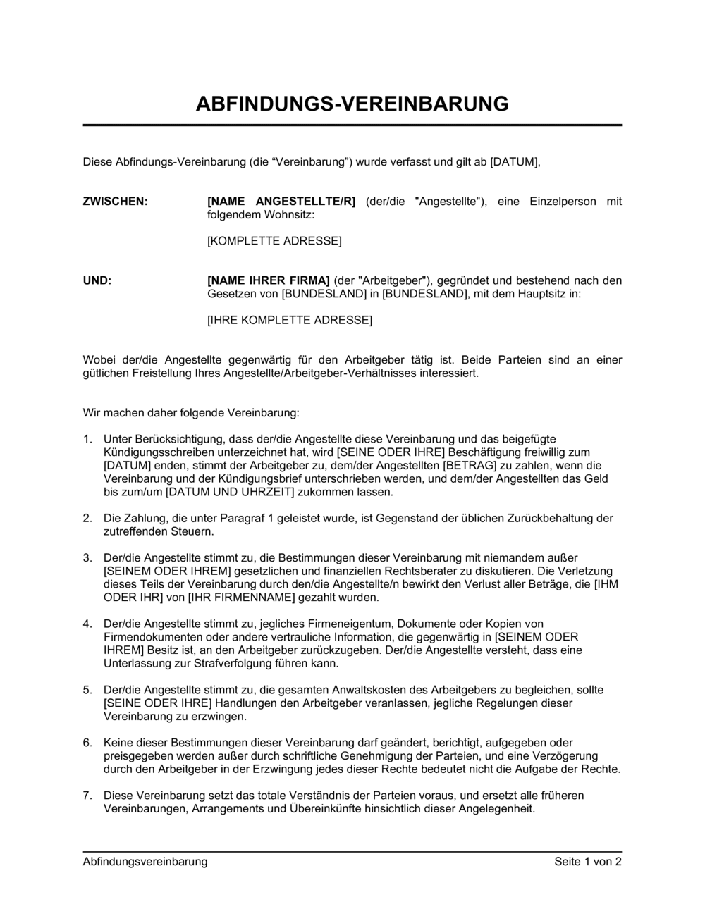 Business-in-a-Box's Abfindungsvereinbarung