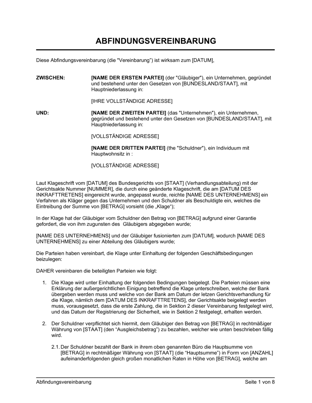 Business-in-a-Box's Abfindungsvereinbarung