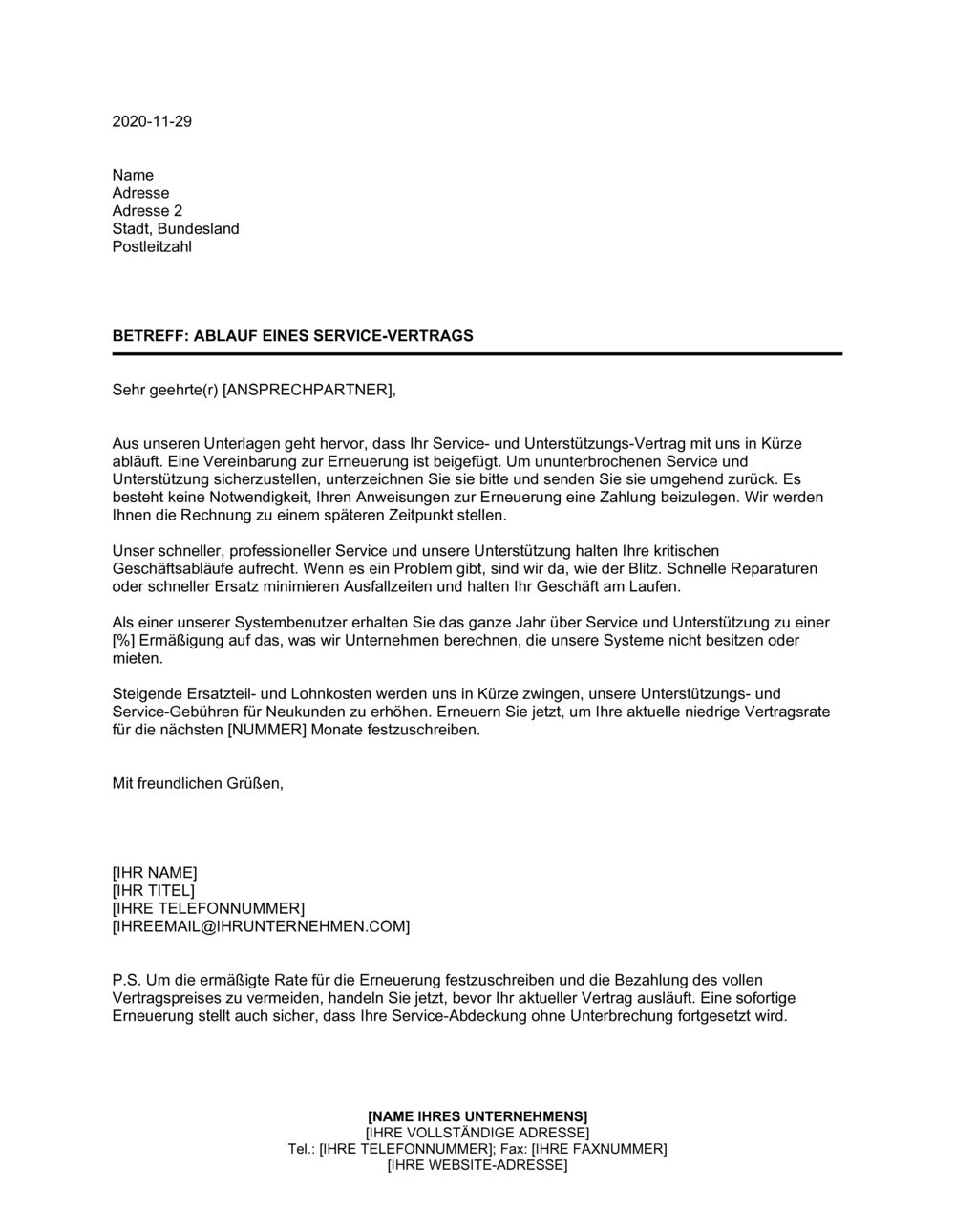 Business-in-a-Box's Ablauf eines Service-Vertrags