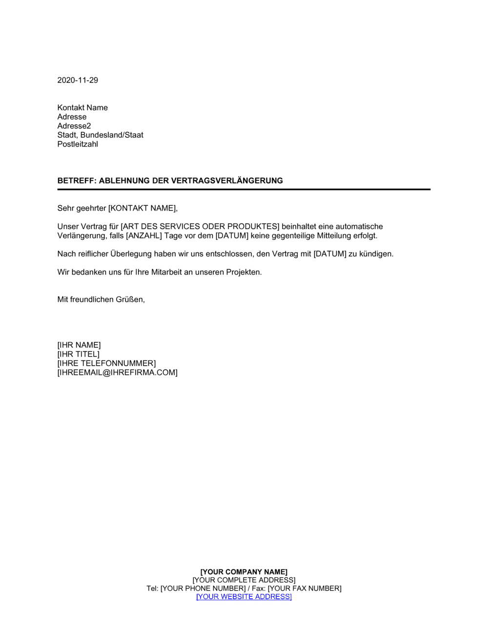 Business-in-a-Box's Ablehnung der Vertragsverlängerung