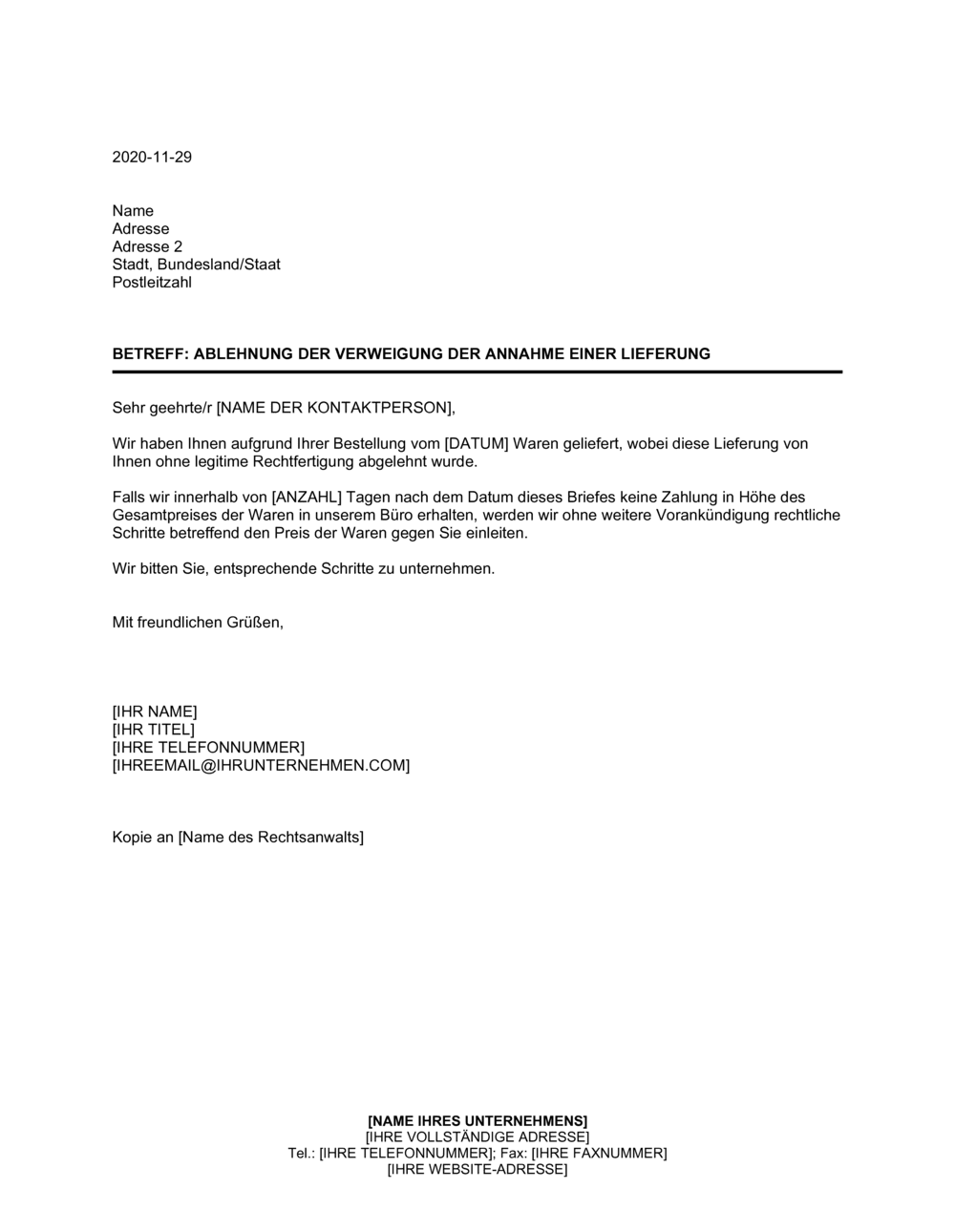 Business-in-a-Box's Ablehnung der Verweigung der Annahme einer Lieferung