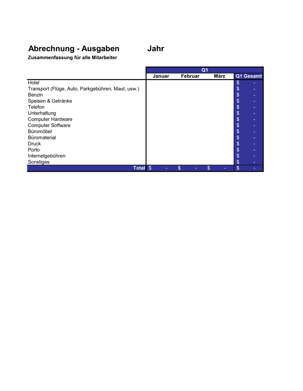 Business-in-a-Box's Abrechnung - Ausgaben - Monatlich-Vierteljährlich-Jährlich