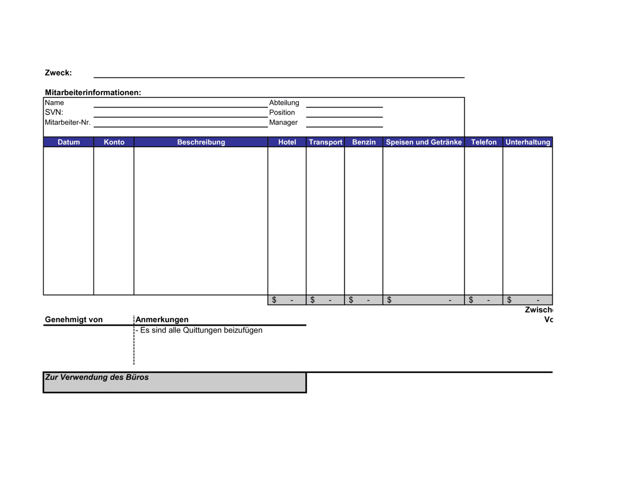 Business-in-a-Box's Abrechnung - Ausgaben
