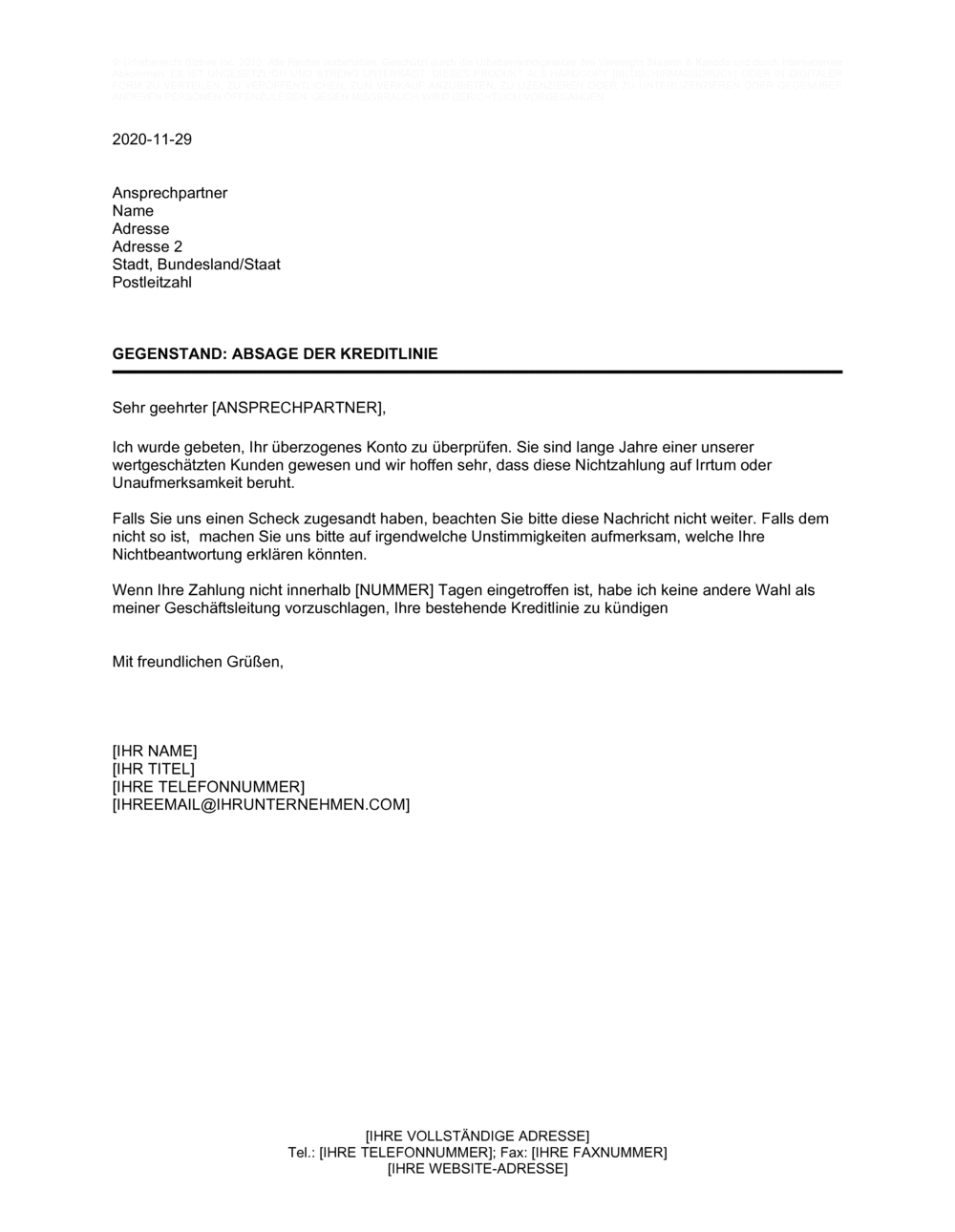 Business-in-a-Box's Absage der Kreditlinie