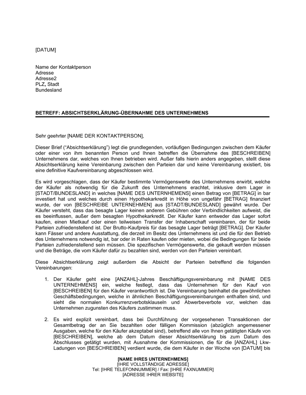 Business-in-a-Box's Absichtserklärung Übernahme des Unternehmens