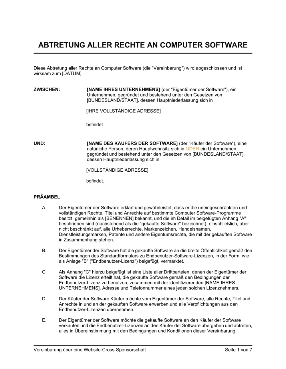 Business-in-a-Box's Abtretung aller Rechte an Computer Software