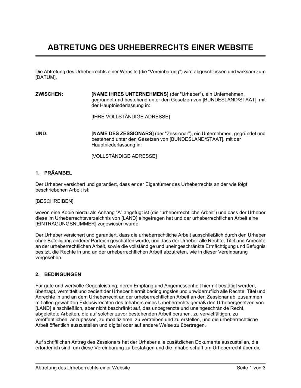 Business-in-a-Box's Abtretung des Herstellers einer Website