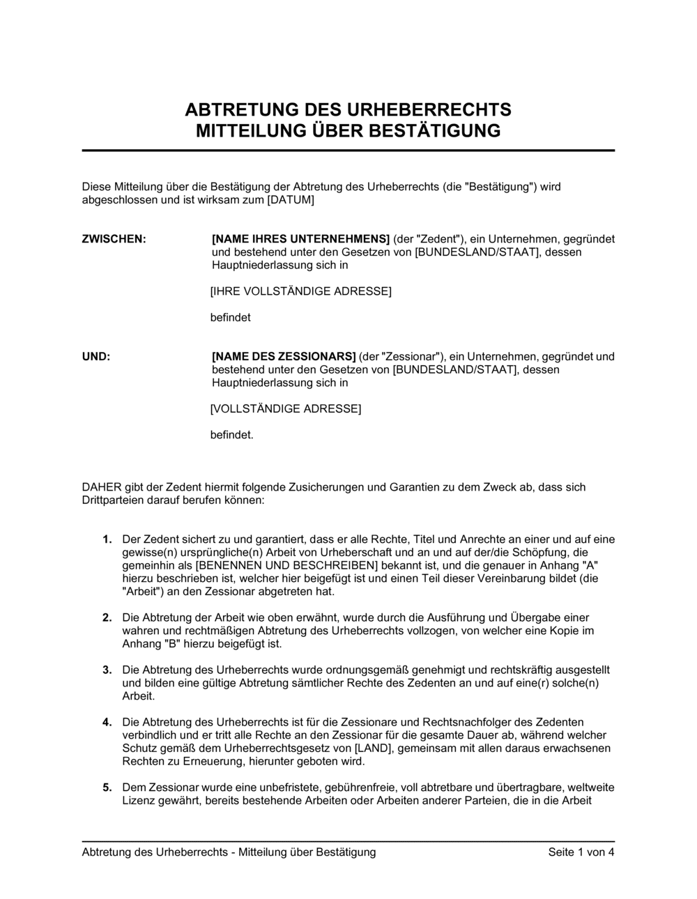 Business-in-a-Box's Abtretung des Urheberrechts - Mitteilung über Bestätigung