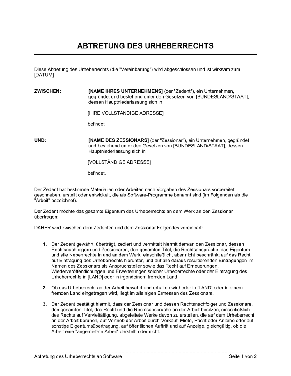 Business-in-a-Box's Abtretung des Urheberrechts an Software