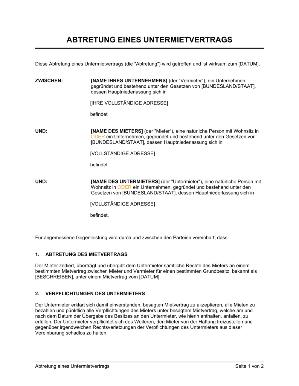 Business-in-a-Box's Abtretung eines Untermietvertrags