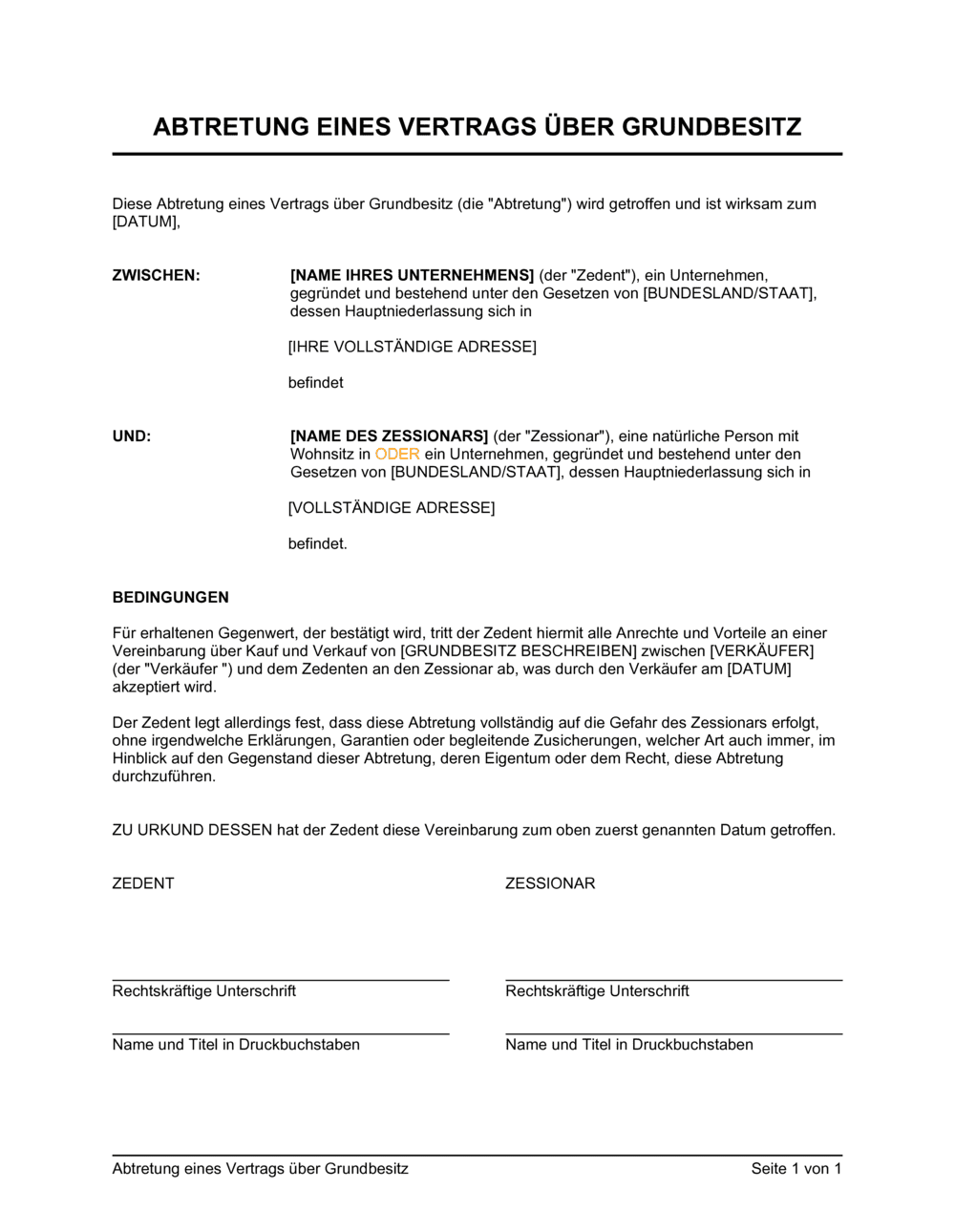 Business-in-a-Box's Abtretung eines Vertrags über Grundbesitz