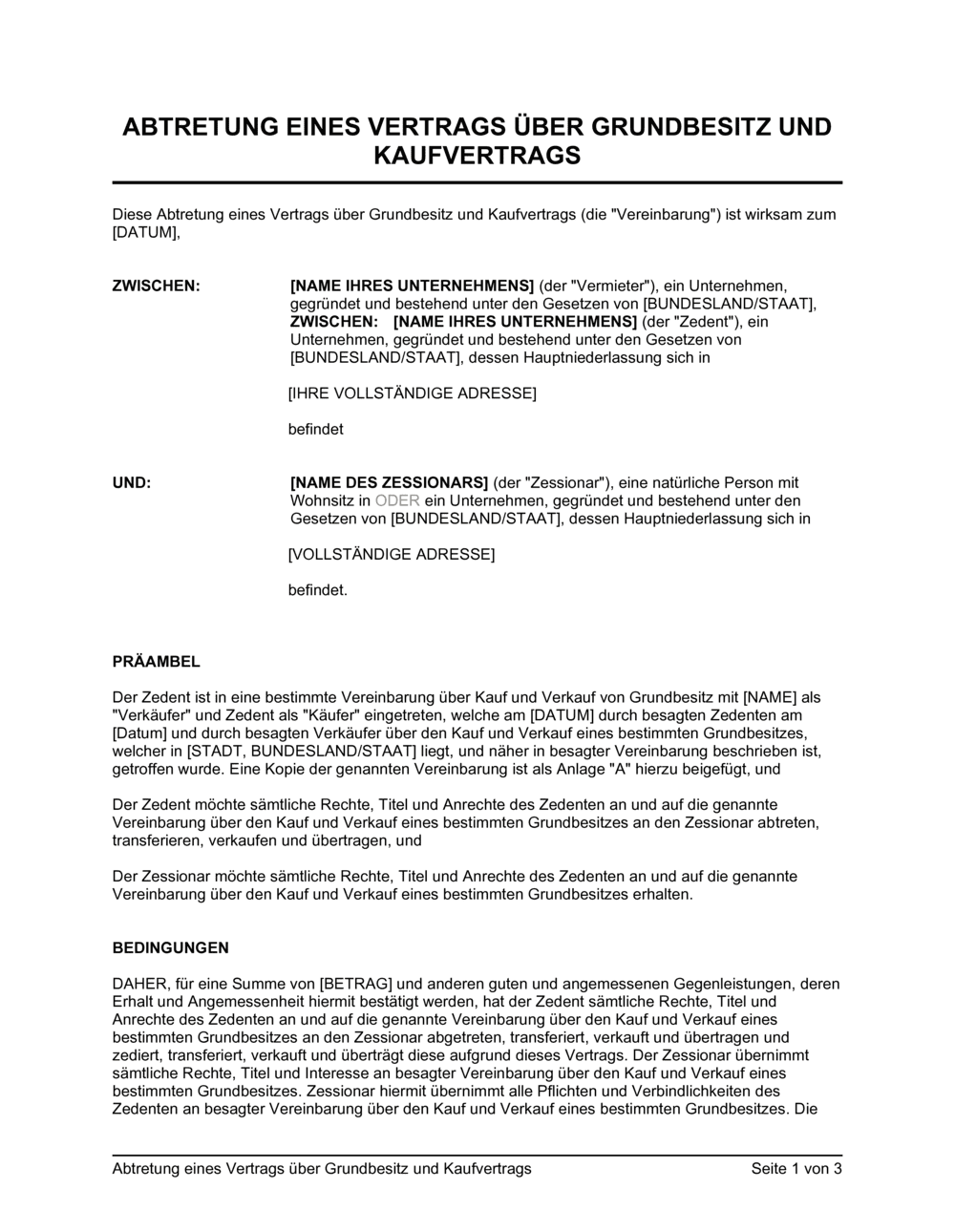 Business-in-a-Box's Abtretung eines Vertrags über Grundbesitz und Kaufvertrags