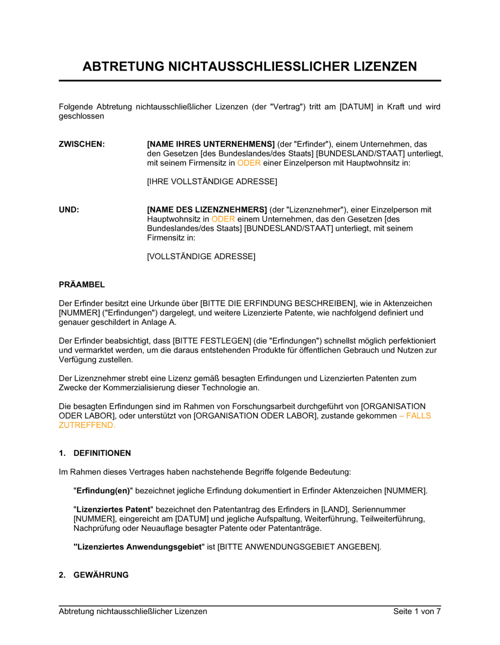 Business-in-a-Box's Abtretung nichtausschließlicher Lizenzen