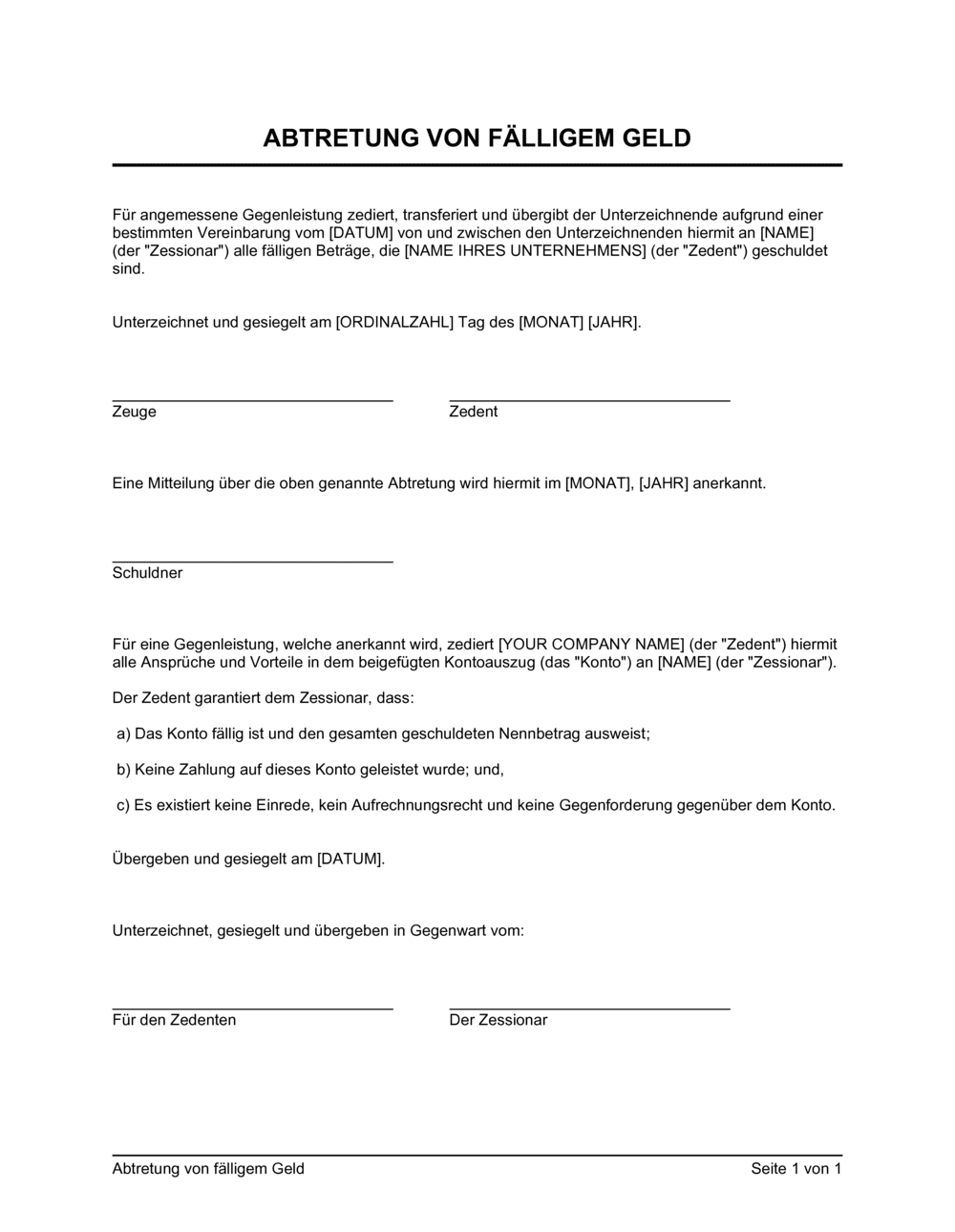 Business-in-a-Box's Abtretung von fälligem Geld