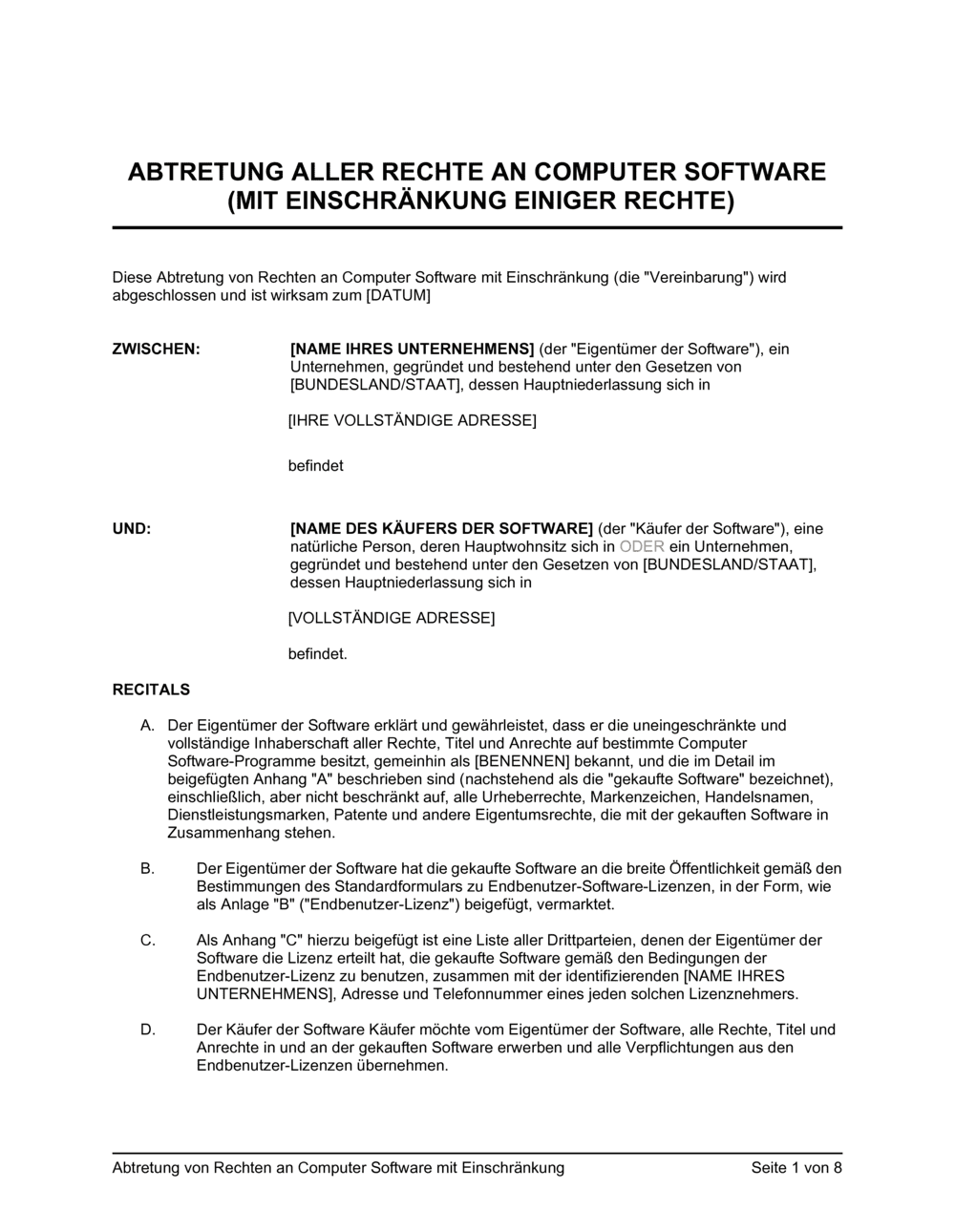 Business-in-a-Box's Abtretung von Rechten an Computer Software mit Einschränkung