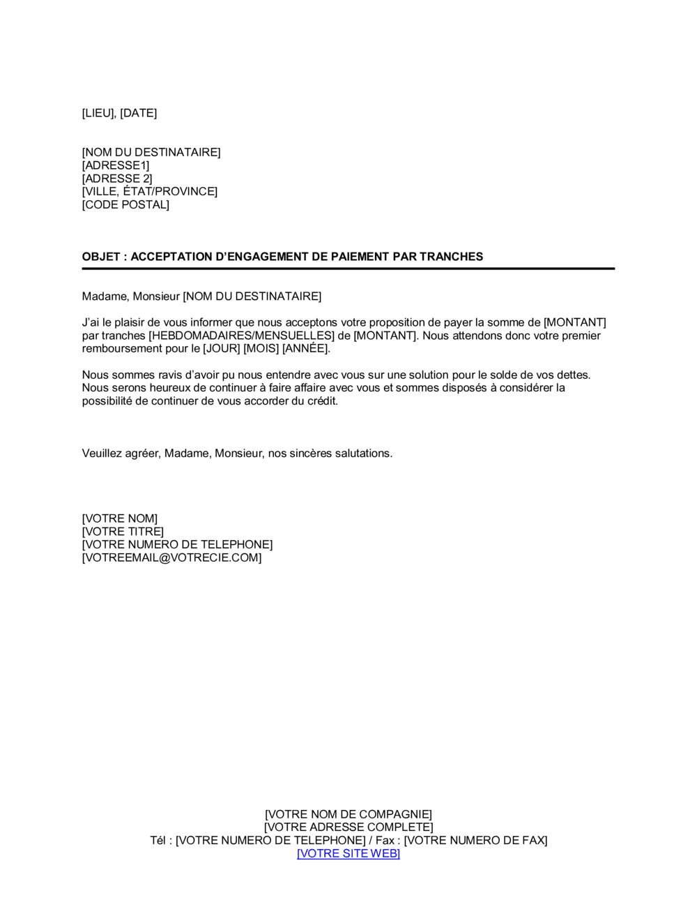 Business-in-a-Box's Acceptation d'engagement de paiement par tranches