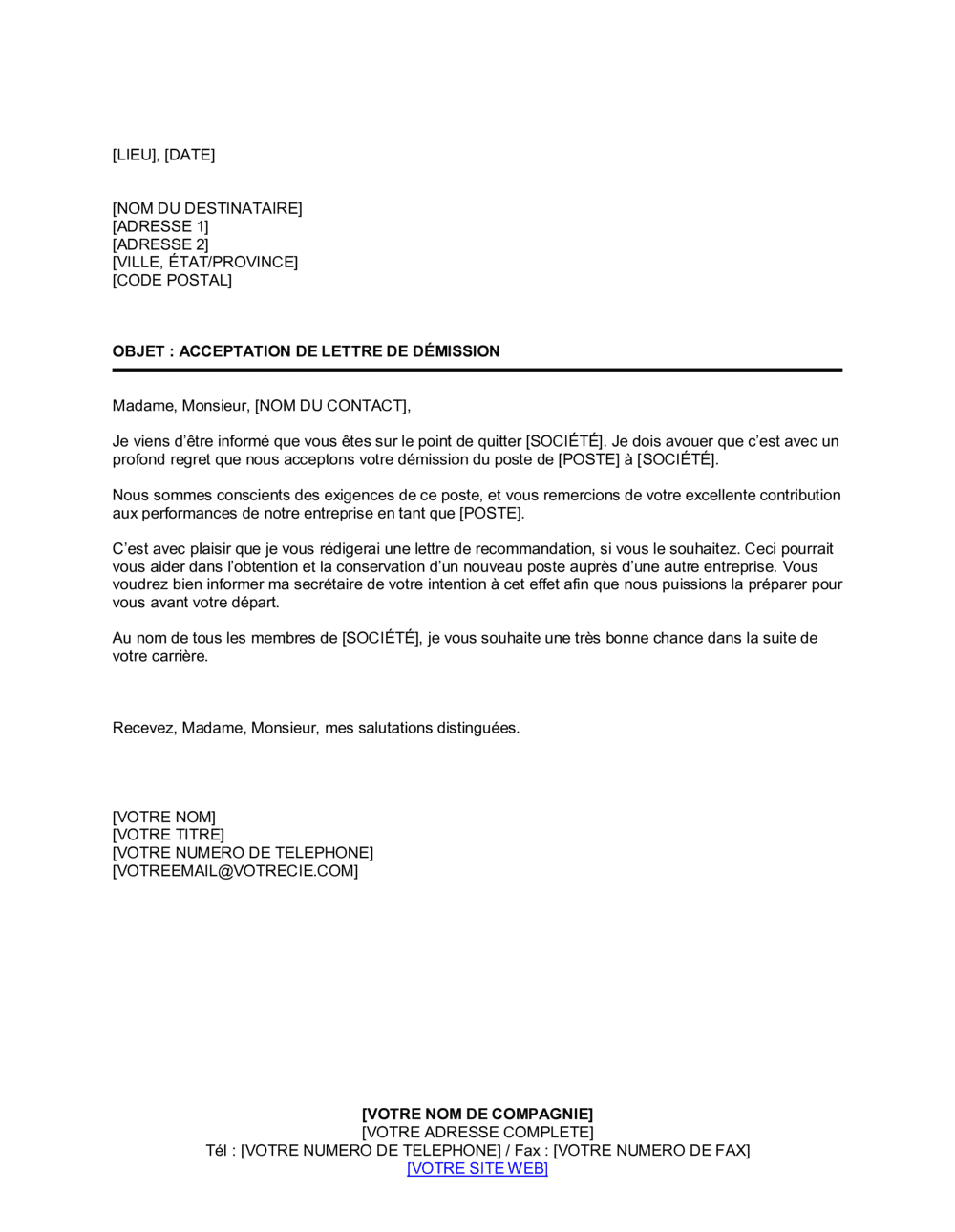 Business-in-a-Box's Acceptation d'une démission