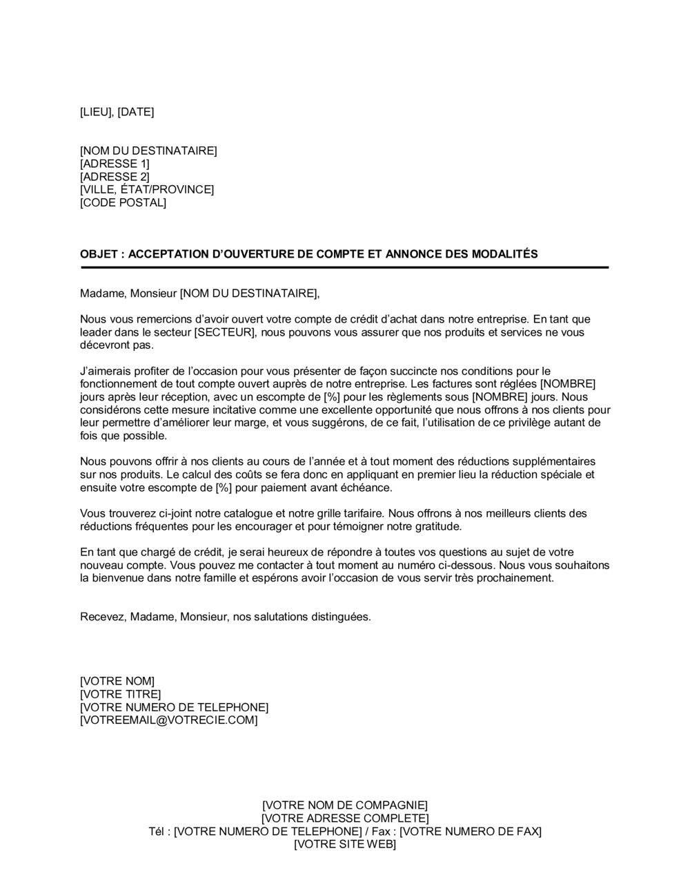 Business-in-a-Box's Acceptation de nouveau compte et présentation de modalités