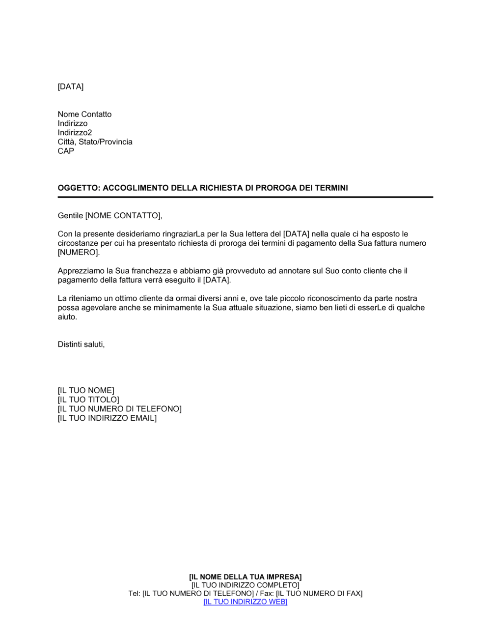 Business-in-a-Box's Accoglimento della richiesta di proroga dei termini