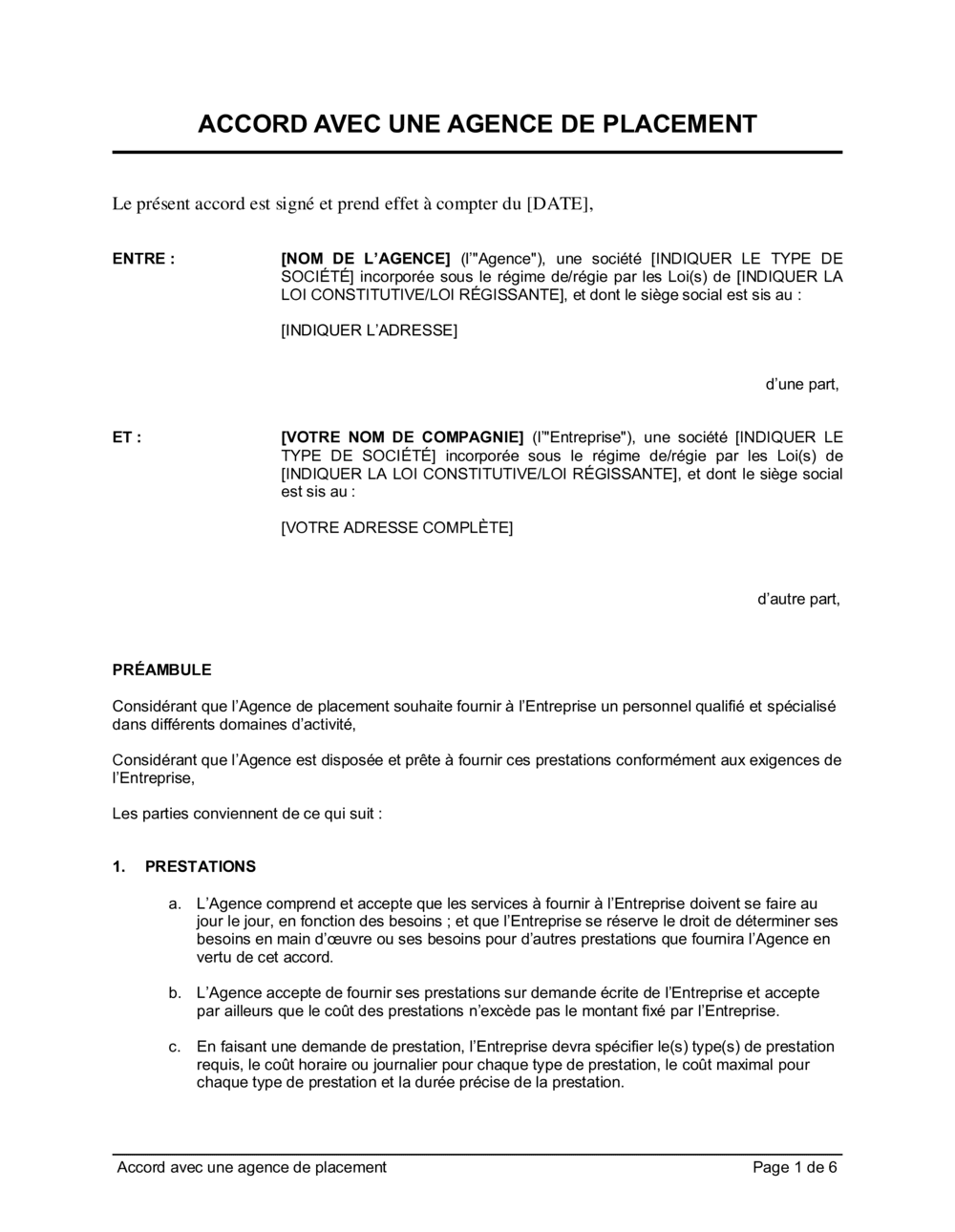 Business-in-a-Box's Accord avec une agence de placement