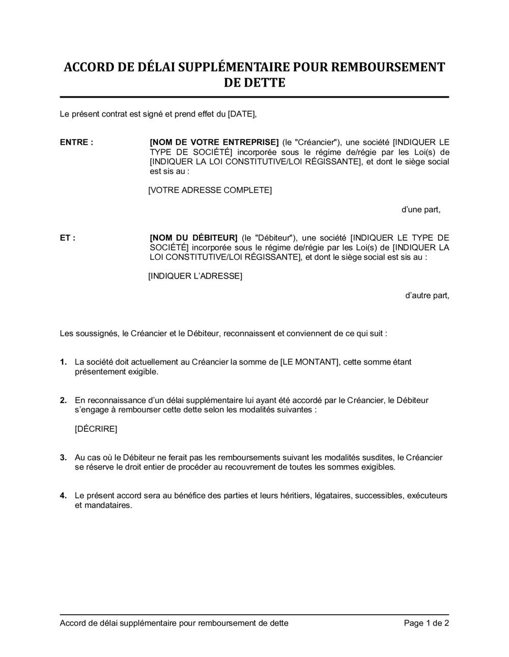 Business-in-a-Box's Accord de délai supplémentaire pour remboursement de dette