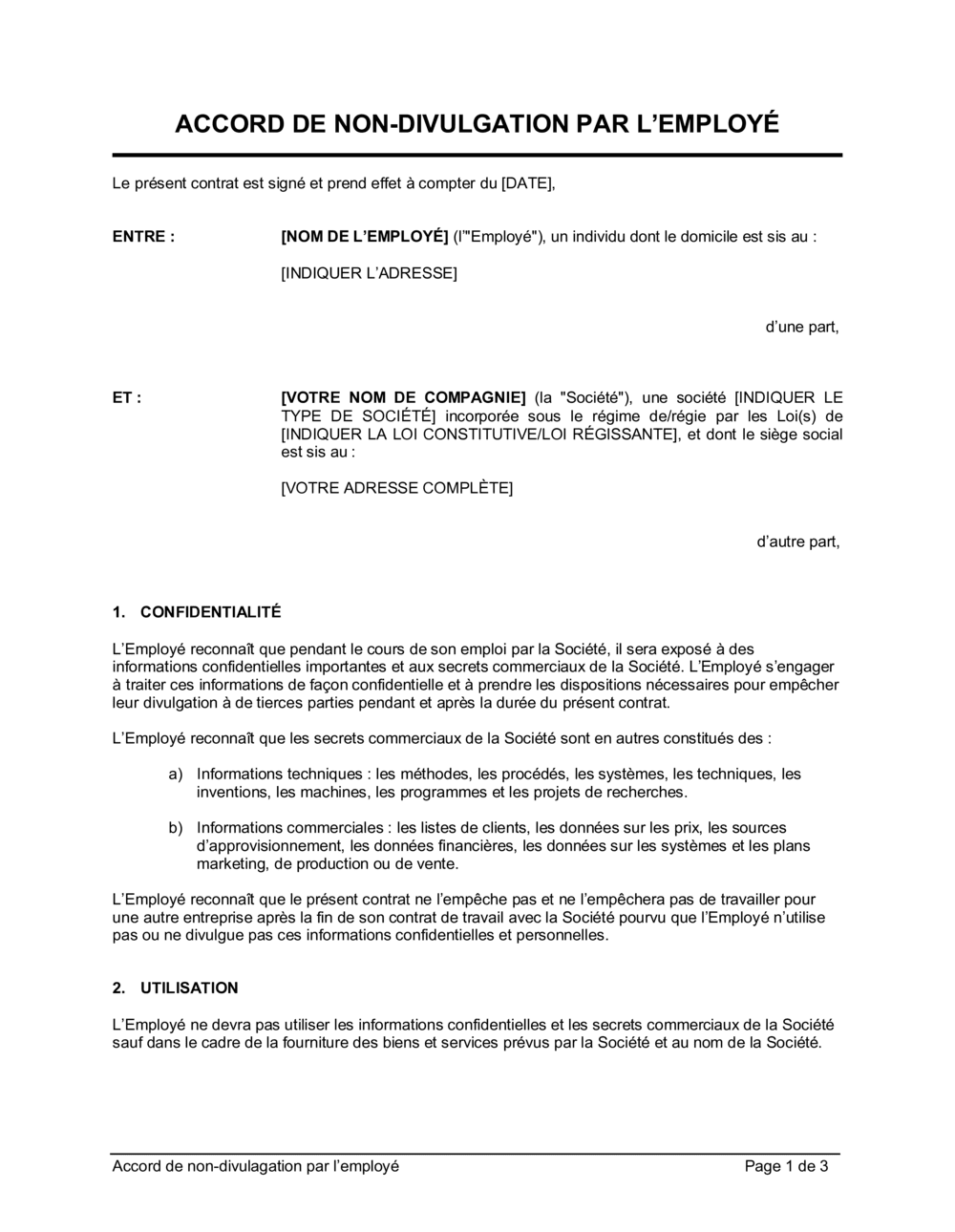 Business-in-a-Box's Accord de non-divulgation par l'employé